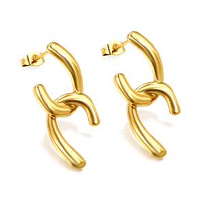 Crooked Double C Stud Earrings 13*25.3mm Gold Color