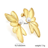 15.7*39.5mm Butterfly Wings with 1 6mm Round White Pearl Stud Earrings