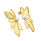 15.7*39.5mm Butterfly Wings with 1 6mm Round White Pearl Stud Earrings