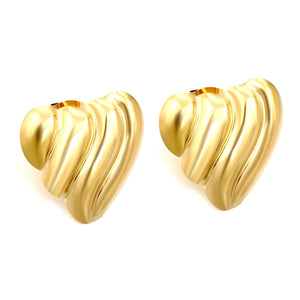 Ripple Heart Goldtone Stud Earrings 23.4mm