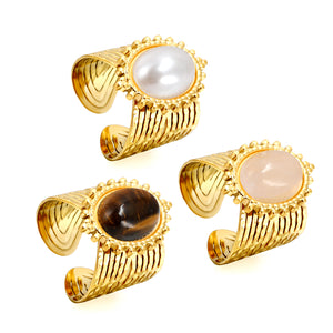 15*21mm Lace Oval with Pearls/Pink Crystals/Tiger's Eye Split Ring Gold 8