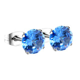 10 pcs 7mm Four Catch Round Blue Diamond Steel Color Stud Earrings