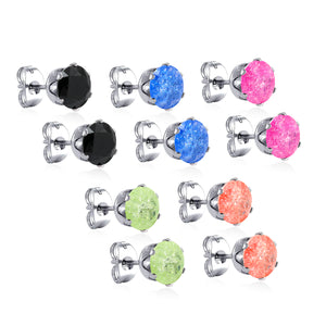 Qty 10pcs 6mm Six Catch Round Mixed Color Diamonds Steel Stud Earrings