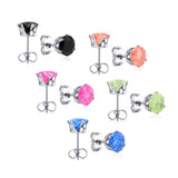 Qty 10pcs 6mm Six Catch Round Mixed Color Diamonds Steel Stud Earrings