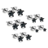 Qty 10pcs 3-7mm Pentagram Black Diamond Steel Color Stud Earrings