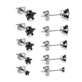 Qty 10pcs 3-7mm Pentagram Black Diamond Steel Color Stud Earrings