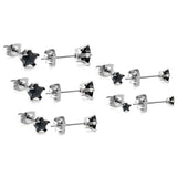 Qty 10pcs 3-7mm Pentagram Black Diamond Steel Color Stud Earrings