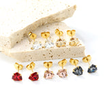 3 pairs of white/mineral black/red/light pink/champagne color 7mm equilateral triangle diamond earrings set Gold color