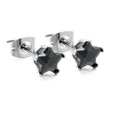 Qty 10pcs 3-7mm Pentagram Black Diamond Steel Color Stud Earrings