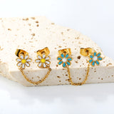 ¡°8mm six petal flower white/blue oil drops +03 cross chain 30mm accessories earrings gold color¡±