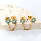 ¡°8mm six petal flower white/blue oil drops +03 cross chain 30mm accessories earrings gold color¡±