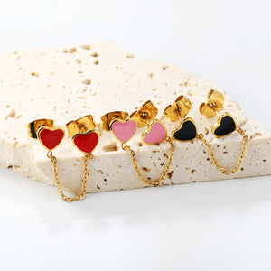 6.3*5.5mm heart shaped black/red/pink oil drops+03 cross chain 30mm accessories earrings gold color