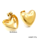 Heart-shaped gold-colored stud earrings 18*16.6mm