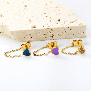 5*5.8mm heart-shaped stick white zirconium/purple drip oil/dark blue drip oil +03 cross chain 30mm accessories earrings gold color