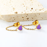 5*5.8mm heart-shaped stick white zirconium/purple drip oil/dark blue drip oil +03 cross chain 30mm accessories earrings gold color