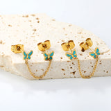 5.4*4.6mm Butterfly with Light Blue Drip Oil+03 Cross Chain 30mm Accessories Earrings Gold color