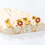 8mm Safflower+6.4*7mm Heart+03 Cross Chain 30mm Accessories Earrings Gold color