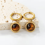 2*10mm I.D. earrings+11.6mm round twisted edge with half tiger's eye/half white pearl earrings gold/steel color