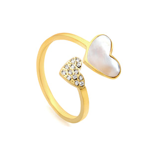 Two Hearts Small Diamonds & Inlaid Shell Ring