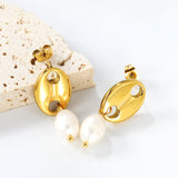 12.6*17mm pig nose + 7.7*10.8mm oval freshwater pearl accessories earrings gold color