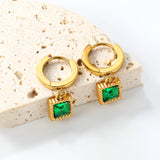 2*9mm I.D. spherical ear clips + 7.7mm square emerald zirconia fittings Earrings gold color