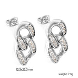 12.3*22.3mm double buckle earrings with CNC white zirconia earrings in steel color/golden