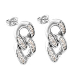 12.3*22.3mm double buckle earrings with CNC white zirconia earrings in steel color/golden