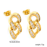 12.3*22.3mm double buckle earrings with CNC white zirconia earrings in steel color/golden