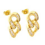 12.3*22.3mm double buckle earrings with CNC white zirconia earrings in steel color/golden