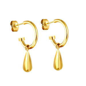 2*16mm O.D. C-Shape with 6*13mm Drops Earrings Gold Color