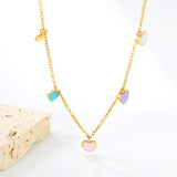 6.3*5.4mm Heart Mixed Color Oil Drops Accessories 04 Cross Chain*40+5cm+6mm Round Plaque Necklace Golden