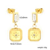 4.3*9mm rectangle with white zirconium + 10.5*11.5mm square with sunflower pattern earrings gold color