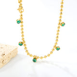 4mm Round Emerald Zirconia Accessories 3mm Bead Chain*40+5cm+6mm Round Plaque Necklace Golden