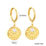 2*12mm I.D. earrings + 15mm round sunburst with white pearl/white cat's eye/turquoise earrings gold color