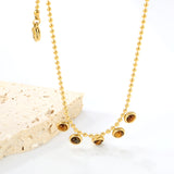 6mm round tiger's eye stone accessories 2mm bead chain *40+5cm+6mm round plate necklace Golden