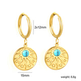 2*12mm I.D. earrings + 15mm round sunburst with white pearl/white cat's eye/turquoise earrings gold color