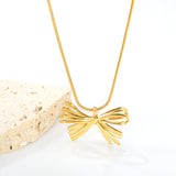 30*18.5mm bow pendant 1.2mm round snake*45+5cm+6mm round plate necklace gold color