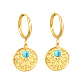 2*12mm I.D. earrings + 15mm round sunburst with white pearl/white cat's eye/turquoise earrings gold color