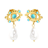 26.2*20mm eyelet with imitation pearl +11.5*16.2mm shaped imitation pearl earrings gold color/golden