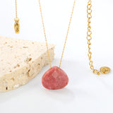 15.3mm Rhodochrosite/Yellow Tiger Stone/Dark Blue Stone/Green Stone/Amethyst/Pink Stone Pendant 0.3 Elongated Chain*40+5cm+6mm Round Plaque Necklace Gold Color