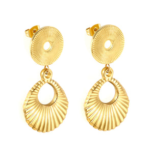 15.5mm Textured Circle + 19.3*25.7mm Teardrop Hoop Earrings Gold Color