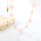 White turquoise/amethyst/pink stone/sky blue stone/turquoise/mixed color stone accessories 0.3 cross elongated chain *40+5cm+6mm round tail plate necklace gold color