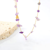 White turquoise/amethyst/pink stone/sky blue stone/turquoise/mixed color stone accessories 0.3 cross elongated chain *40+5cm+6mm round tail plate necklace gold color