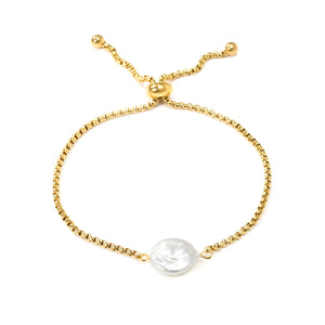 Golden 12mm Round Cake White Pearl Bracelet