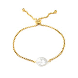 Golden 12mm Round Cake White Pearl Bracelet