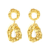 17.8*18.6mm Convex Faceted Circle + 24.8*30mm Irregular Folded Hoop Earrings GOLD