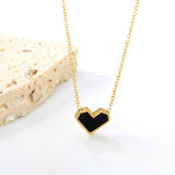 11.4*10.6mm Heart Shape Sticky White/Black/Red Acrylic Pendant 42+5cm+6mm Round Plaque Necklace Golden