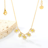 7.8mm six-petal flower white/purple/blue oil drip accessories 0.3 cross chain *40+5cm+6mm round plate necklace gold color