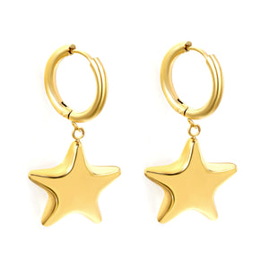 2.5*12mm circle +21mm hollow star earrings gold color