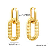 Line 2.5*13*18.4mm earrings + 13.6*26.2mm oval earrings with horizontal stripes Gold color